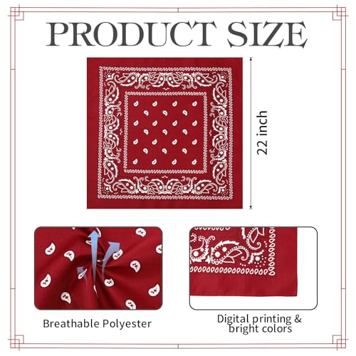 Blulu 12 Pack Neon Bandanas Bulk Multi Purpose Paisley Cowboy Bandanas for Men Women Headband Western Music Festival Rave - color: Dark Puple