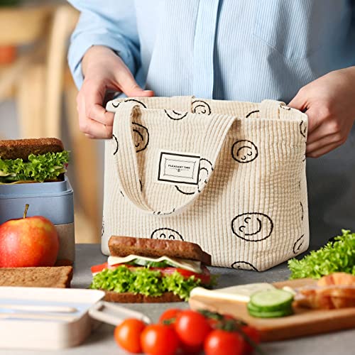 Kovewon 2 Pcs Corduroy Small Tote Bag for Women Cute Mini Tote Bag Preppy Aesthetic Reusable Bags for Grocery, Essentials, Water Bottle, Keys, Book, Bible - color: Beige