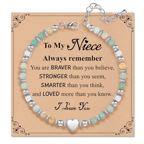 Inspirational Gifts Bracelets for Women: Healing Natural Stone Beaded Bracelets - Mothers Day Birthday Graduation Christmas Gifts for Women Friends Mom Daughter Sister Bestie - color: Amazonite-Niece