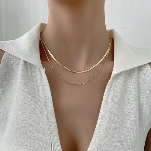 Gold Necklaces for Women Gifts - 14K Gold Plated Necklace for Women Necklaces for Her Tiny Fashion Jewelry for Teens，for Women Friends Jewelry Gifts，Necklace Gold Jewelry Birthday Gifts - style: Double layered snake bone necklace
