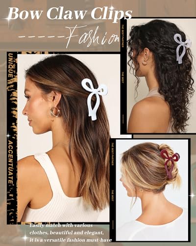 Mesovor 4 Pack Bow Hair Claw Clips for Women, Nonslip 4.3" Large Hair Grip Clawclips for Thin and Thick | Bowknot Hair Strong Hold Hair Jaw Clamps Gifts (Black, Burgundy, White, Red Polka Dots) - color: Black, Burgundy, White, Red Polka Dots
