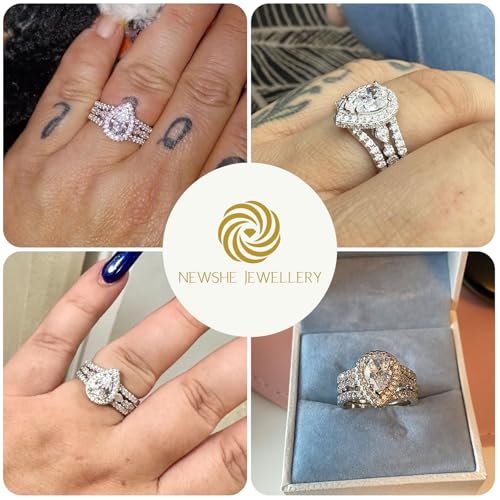 Newshe Jewellery Wedding Rings for Women Bridal Sets Sterling Silver Engagement Ring Enhancer Pear Cubic Zirconia Anniversary Promise Band Size - color: Cubic Zirconia-Silver