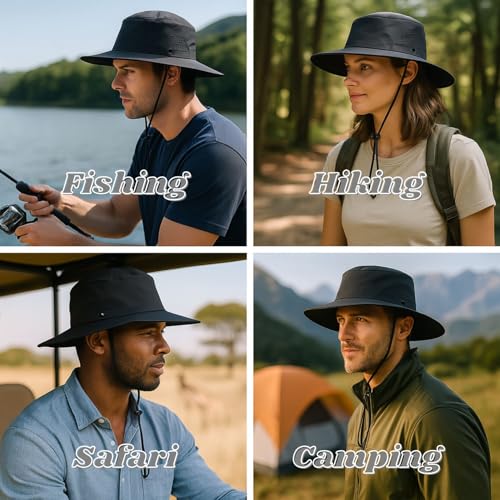 Wide Brim Nylon Sun Hat for Men Women Premium Packable Outdoor Fishing Hiking Hat Breathable Vent Holes Foldable for Beach - color: Grey
