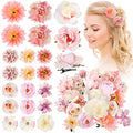 BBTO 21 Pcs Flower Hair Clip Rose Hair Clips Barrettes for Women Flower Accessories Boho Bride Claw Clip Hairpin Brooch Pin Headpiece for Wedding (Pink,White) - color: Pink, White
