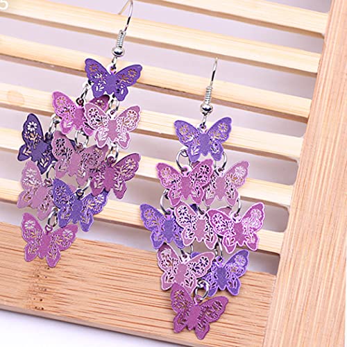 Nine Piece Butterfly Earrings Mix Color Bohemia Style Long Drop Dangle Hook Earrings Lightweight Fashion Style Butterfly Earrings Holiday Gifts Jewelry for Women - color: Purple