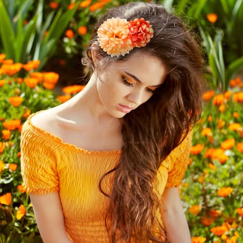 BBTO 21 Pcs Flower Hair Clip Rose Hair Clips Barrettes for Women Flower Accessories Boho Bride Claw Clip Hairpin Brooch Pin Headpiece for Wedding (Orange Blue Series) - color: Orange Blue Series