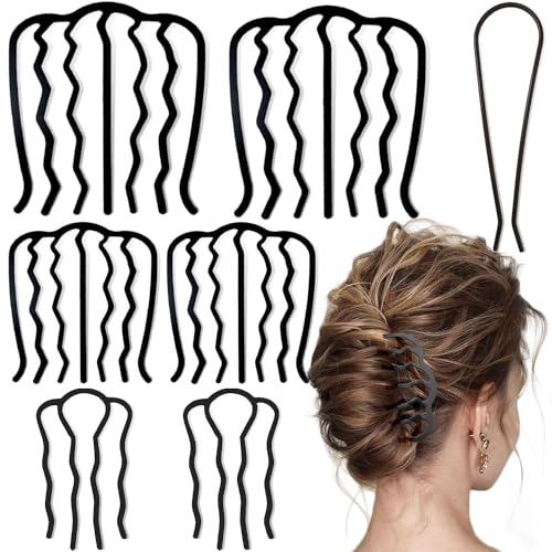 7 Pcs Metal Hair Side Combs Hair Fork Clip Teeth Hair Pin Stick for Updo Bun, U Shape Hair Combs for Vintage Hairstyle Hair Accessories, Thick Hair Combination - color: Thick Hair Series