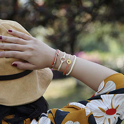 FANCY SHINY Easter Gifts Basket Stuffers Sunflower String Bracelet Boho Braided Rope Wrap Bracelets Cute Summer Beach Surfer Jewelry for Women - color: Beige
