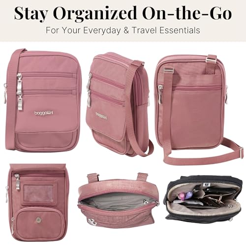 Baggallini Journey Crossbody Bags for Women 9x6 Small Lightweight Travel Handbag W/RFID - color: Dusty Mauve