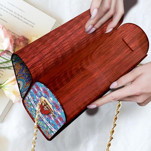C'eitura Mandala Diamond Art Wooden Clutch Purse with Chain, 5D DIY Rhinestone Shoulder Bag Kit, Boho Festival Wallet, Handmade Craft Project for Beginners, Unique Women's Gift - color: SKB210