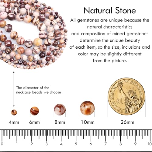 Simple Choker Necklace for Women Real Stone and Crystals Necklaces 4mm Beaded Choker Jewelry Meditation Gift for Women (16"+2") - style: Australian Zebra Stone