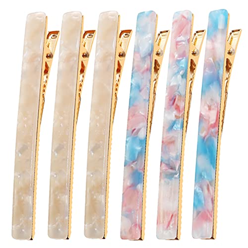 Cobahom 6 Pcs Duckbill Hair Clips, Acrylic Resin Hair Clip Metal Duck Teeth Hair Pins Chic Tortoise Shell Hair Barrettes for Thick Hair (3 White & 3 Blue-Pink) - color: 3 White & 3 Blue-Pink