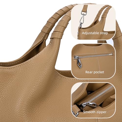Iswee Genuine Leather Shoulder Bags Purses and Handbags for Women Satchel Designer Cross Body Hobo Medium Size Tote - color: Apricot