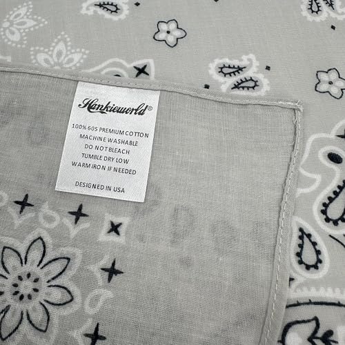 Single Pack Bandanas 60s Premium Cotton Soft Thin Handfeel Large Handkerchief for Men and Women - color: Grey