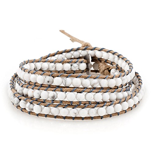 Layered Leather Handmade Bracelet Boho Bohemian Style Multilayer Crystal Glass Natural Stone Beaded Wrap Bracelets Collection for Women - style: BR507