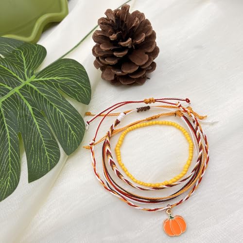 Beach Summer Ankle Bracelet for Women Handmade Braided Adjustable String Anklets Waterproof Surfer Bracelet - color: Pumpkin
