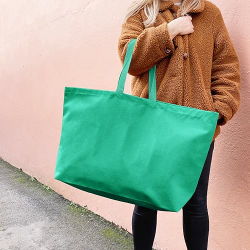 Large Canvas Tote Bag-Extra Big Shopping Beach Totes Bags Reusable Largest Grocery Plain Solid Bag 28"x8"x16" - color: Sea Green