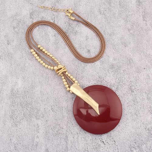 Leather Necklace for Women Large Pendant Hippie Choker Necklace Vintage Sweater Necklace Chunky Boho Necklaces for Women - style: Hippie Choker Necklace