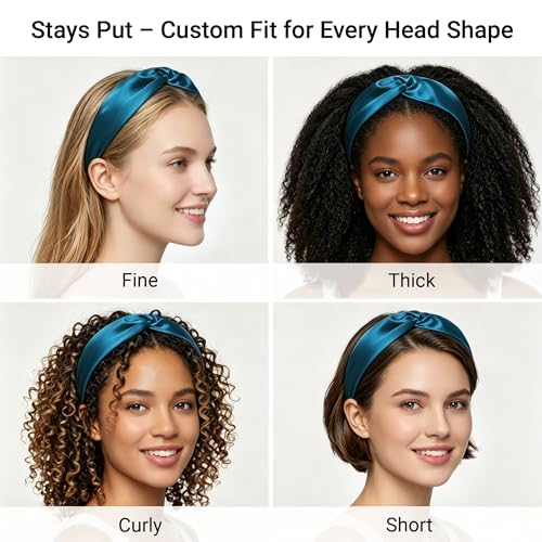ZLYC Mulberry Silk Headband Elastic Twist Knotted Head Bands for Women's Hair, Solid Mineral Blue - color: Solid Mineral Blue