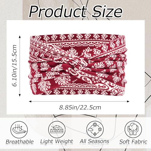 4 Pack Wide Women’s Headbands Boho Twist Turban Headband Non-Slip Elastic Workout Yoga Cross Hair Band Stretchy Hair Wrap Accessories for Girls - color: Bohemia-2