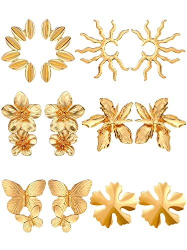 Glenmal Gold Statement Earrings for Women Large Gold Geometric Earrings Woven Twisted Leaf Earring Jewelry Gift - style: Flower Style