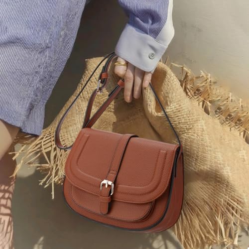 GOIACII Crossbody Bags for Women Saddle Purse Cute Shoulder Handbag Pebble Leather Brown - color: A01 Brown