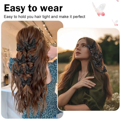 18Pcs Rhinestone Black Hair Clips for Teens Women - Y2K Glitter Butterfly Jaw Clips, Cute Headwear Gifts for Wedding, School - color: Black