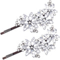 PAGOW 2pcs Silver Flower Rhinestone Hair Clips, Bling Crystal Hair Pins for Women, Glitter Flower Bridal Headpiece Accessories for Wedding Birthday Parties - color: Silver 2pcs-C Style