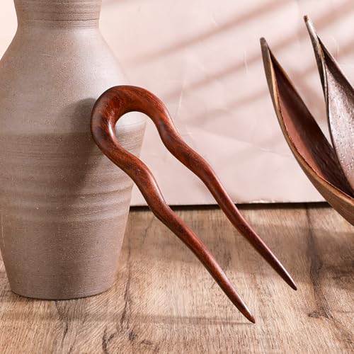 2 Pack Wooden Hair Sticks for Women, U Shaped Hair Fork, French U Shaped Hairpin with Two Prongs Hair Clips, U Shape Hair Forks for Long Hair, Frosted French Hair Pin, Vintage Matte Hair Pins - color: 2 Pcs