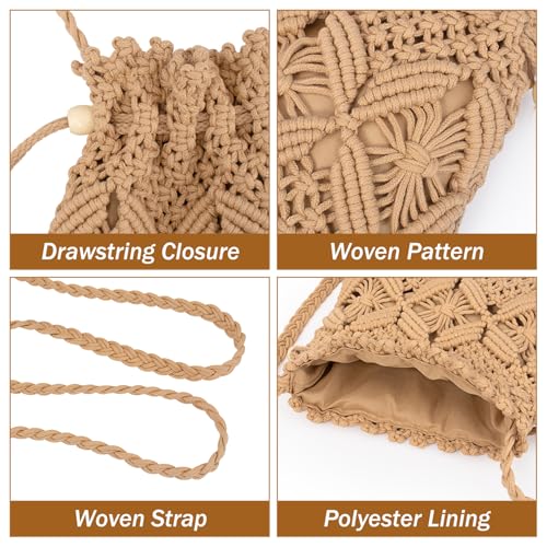 Peicees Drawstring Crochet Bag Purse- Woven Crossbody Purse For Women Summer Beach Vacation Travel Boho Shoulder Bag Small - color: White