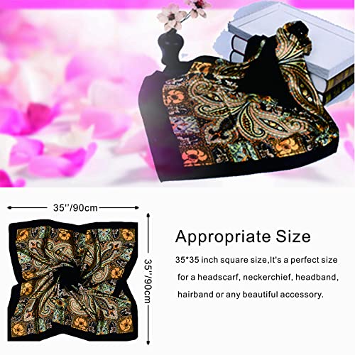 35 x 35 Women's Fashion Pattern Large Square Silk Like Hair Scarf Head Sleeping Wrap Satin Neck Bandana for Gift… - color: Large Cashews - Black
