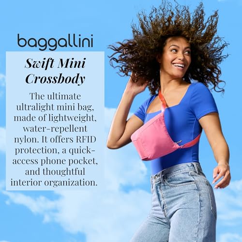 Baggallini Swift Mini Crossbody Bag for Women - 4.5x7 Small Travel Purse with Crossbody Strap and RFID - color: B-lite Bloom Pink