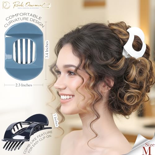 RC ROCHE 6 Pcs Flat Claw Hair Clips for Women Thick Hair French Round Duckbill Square Secure Strong Hold Grip Clamps Barrettes Curved No Slip No Crease Plastic Styling Cute, Medium Coastal Serenity - color: (Medium) Coastal Serenity