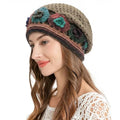 ZLYC Women Cotton Crochet Slouchy Beanie Hat Handmade Knit Summer Skull Cap - color: Colorful Flower Tan