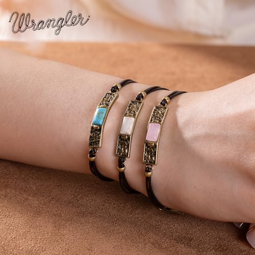 Montana West x Wrangler Faux Leather Wrap Bracelets for Women Western Country Bohemian Cowgirl Turquoise Dainty Jewelry - color: Gold-Turquoise