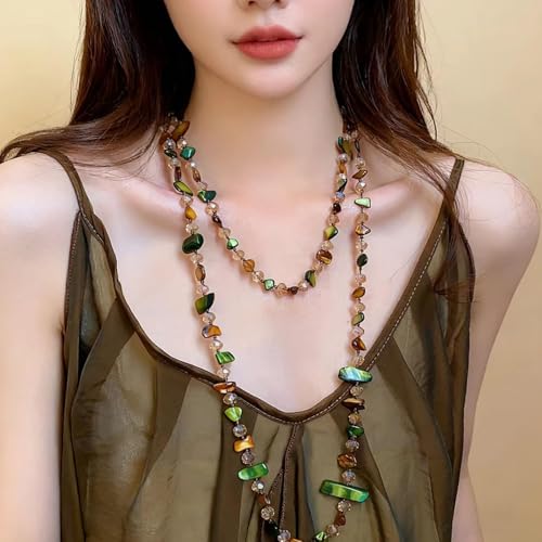 Boho Colorful Seashell Beaded Double Layer Necklace Long Stackable Vacation Necklace Fashion Jewelry Western Gifts - color: A3:long boho necklace
