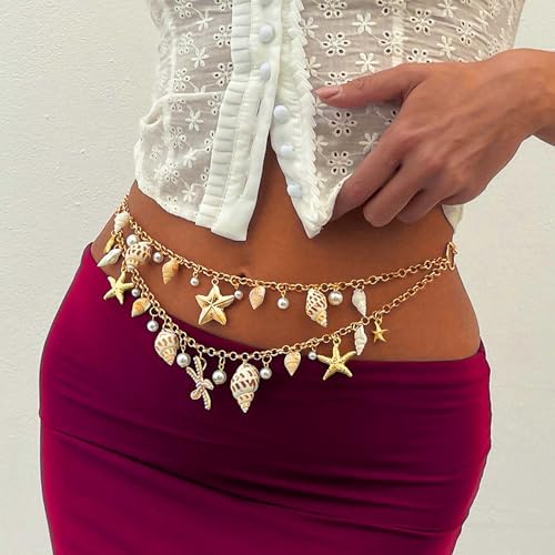 ELABEST Seashell Belt Shell Body Chain Starfish Waist Chain Bikini Beach Belly Chains for Women - style: Starfish-2