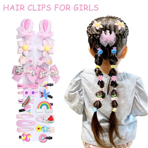 252 Pcs Hair Accessories for Girls, Back to School Hair Accessory Gift Hair Stuff Including Jewlry Box,Hair Clips,Hair Barrettes,Hair Ties,Hair Bows for Little One Teen Age 3-12 - color: P-PINK