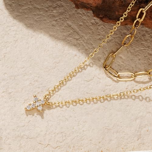 Turandoss Gold Cross Necklace for Women Girls Jewelry Gifts, Dainty 14K Gold Plated Cross Necklace Infinity CZ Holy Mary Medal Necklaces for Women Baptism Religious Faith Jewelry First Communion Gifts - color: layered cz cross necklace