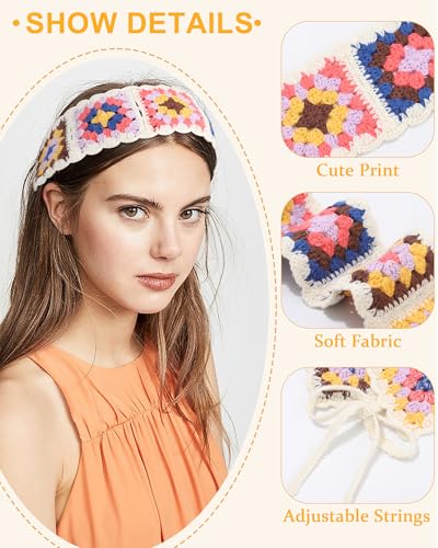 HAIMEIKANG Hippie Hair Bandanas Headbands for Women Boho Headband Knit Hair Bands Floral Head Wrap for Girls(Black+White+Gray) - color: Black+White+Gray
