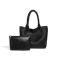 Woven Tote Bag for women,Vegan Leather Woven Satchel Handbag,Shoulder bag with Pouch,Hobo bag fits13-14” laptops - color: Black