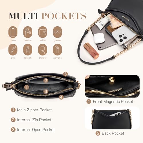 Missnine Purses for Women, Shoulder Bag Small Handbags Vegan Leather Underarm Bags Trendy Hobo Cute Clutch Purse - color: 3-black【multi-pockets】