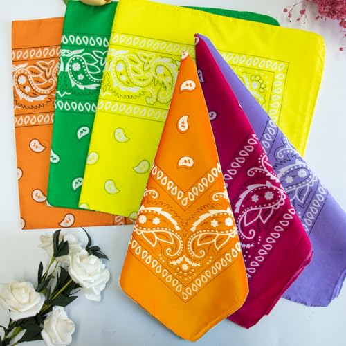 ILHSTY 60 Pcs Women Men Paisley Bandanas Bulk Unisex Bandanas Head Cowboy Scarf Necktie handkerchief Party Supplies - color: Orange