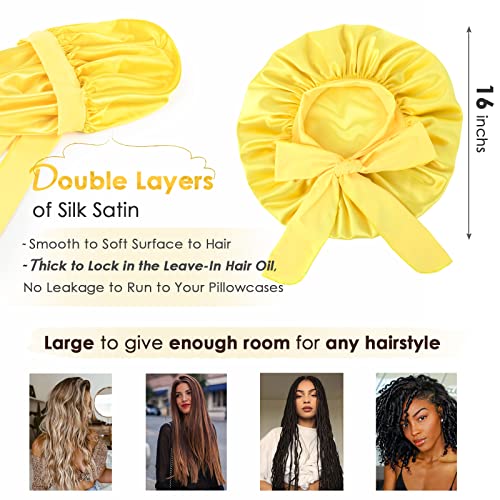 YANIBEST Adjustable Satin Bonnet for Sleeping Women Double Layer Hair Wrap Reduce Friction Prevent Frizz Natural Curly Hair - color: Yellow