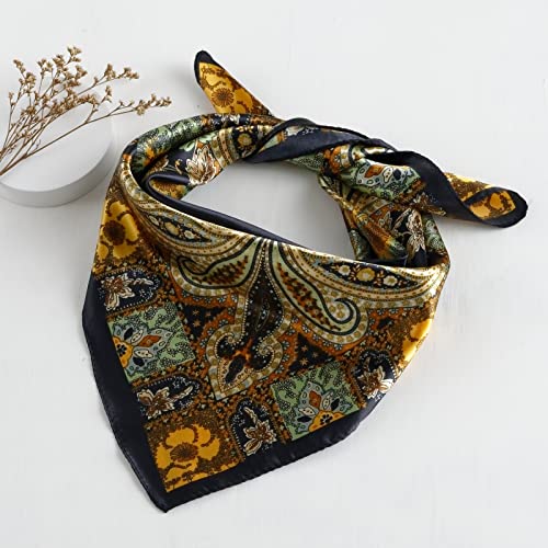 QBSM Womens 23.6 inch Satin Silk Feeling Formal Square Neck Scarf Head Hair Wraps Kerchief - color: Cashew-black