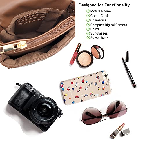 Phone Crossbody Bags for Women Small Vegan Leather Mini Shoulder Wallet Card Quilted Purse - color: B - Caramel & Gold