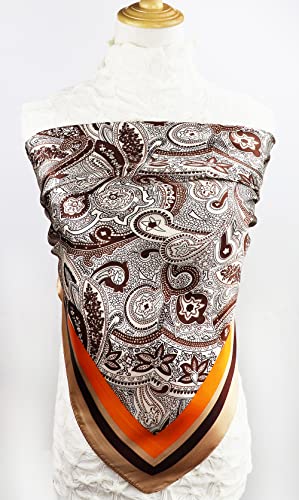 vabovin Satin Head Scarf for Women Silk Like Hair Scarf, 35 x 35 in | Silk Feel Fabric, Hair Wrap for Sleeping, Headscarf and Neck Scarf, Square Bandana Style, Fashion Accessory - color: 104 Orange Paisley Pattern