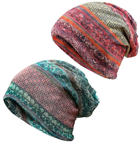 Women's Slouchy Beanie Cap Chemo Headwear Hats Scarf - color: D - Blue Orange