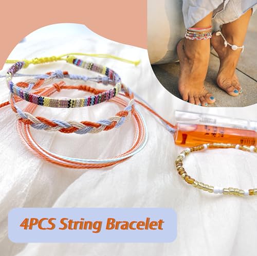 Beach Summer Ankle Bracelet for Women Handmade Braided Adjustable String Anklets Waterproof Surfer Bracelet - color: Orange