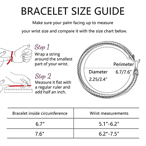 Twisted Cable Bracelet Stylish Fine Stainless Steel Cable Cuff Bracelet with Hook Clasp Bracelets Jewelry for Women - color: Silver（6.5"）